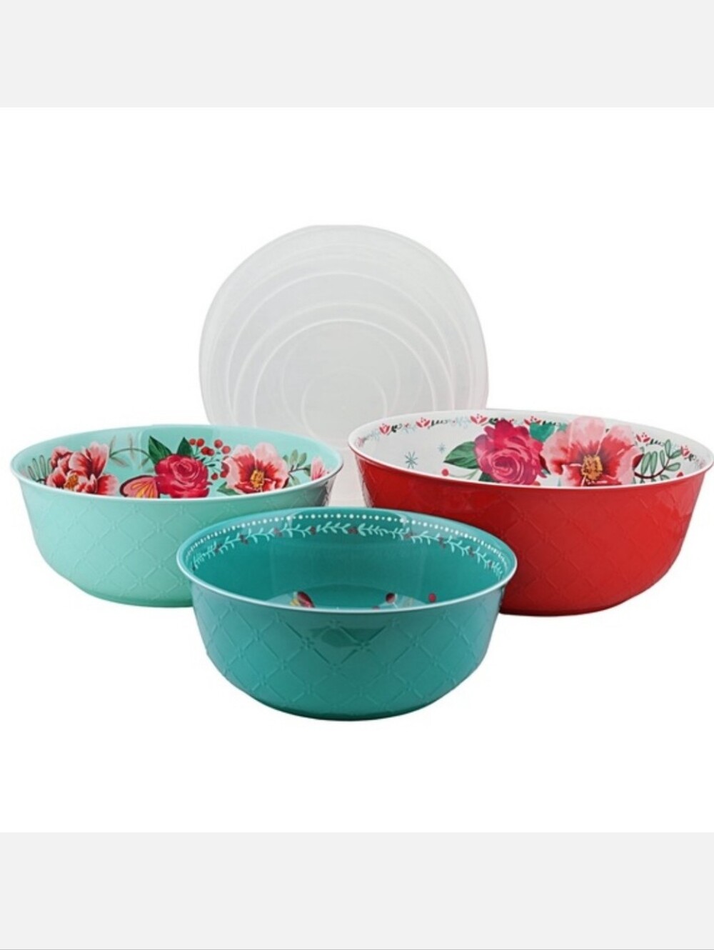 New The Pioneer Woman Holiday Melamine Mixing Bowl Set - Turquoise, Mint & Red